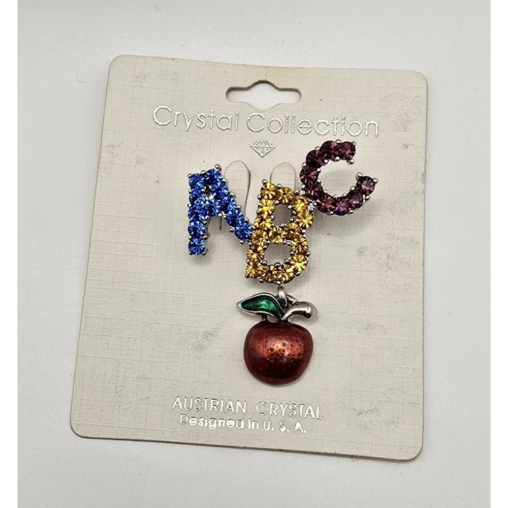 Crystal Collection ABC Austrian Crystal Teacher Apple Rhinestone Brooch -3400